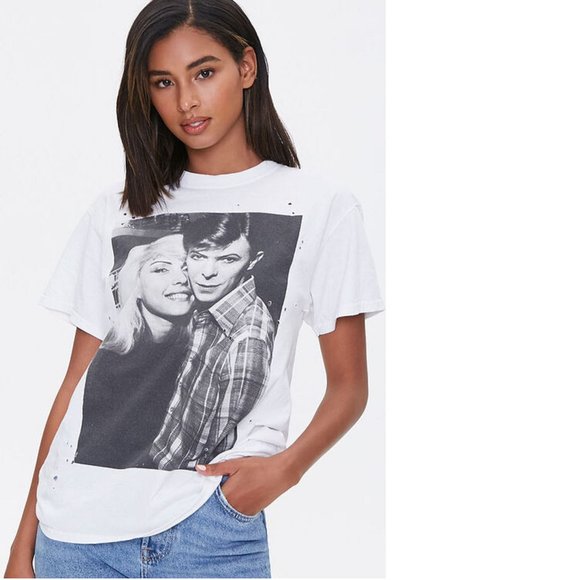 David Bowie and Debbie Harry punk rock Official cotton T-Shirt S/M big NWT - Picture 1 of 4